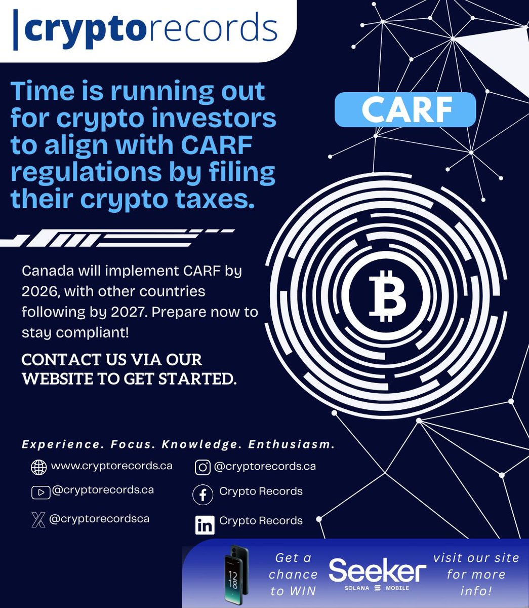cryptorecordsca's tweet photo. Time is running out for crypto investors to align with CARF regulations by filing their crypto taxes. 

Contact us via our website to get started. https://t.co/xk9my4DEe8

#crypto #cryptotax #taxes  #bookkeeping  #CARF #taxseason #SolanaSeekerphone #Solana #Seeker #Solanaseeker https://t.co/LMsGBfBAYD