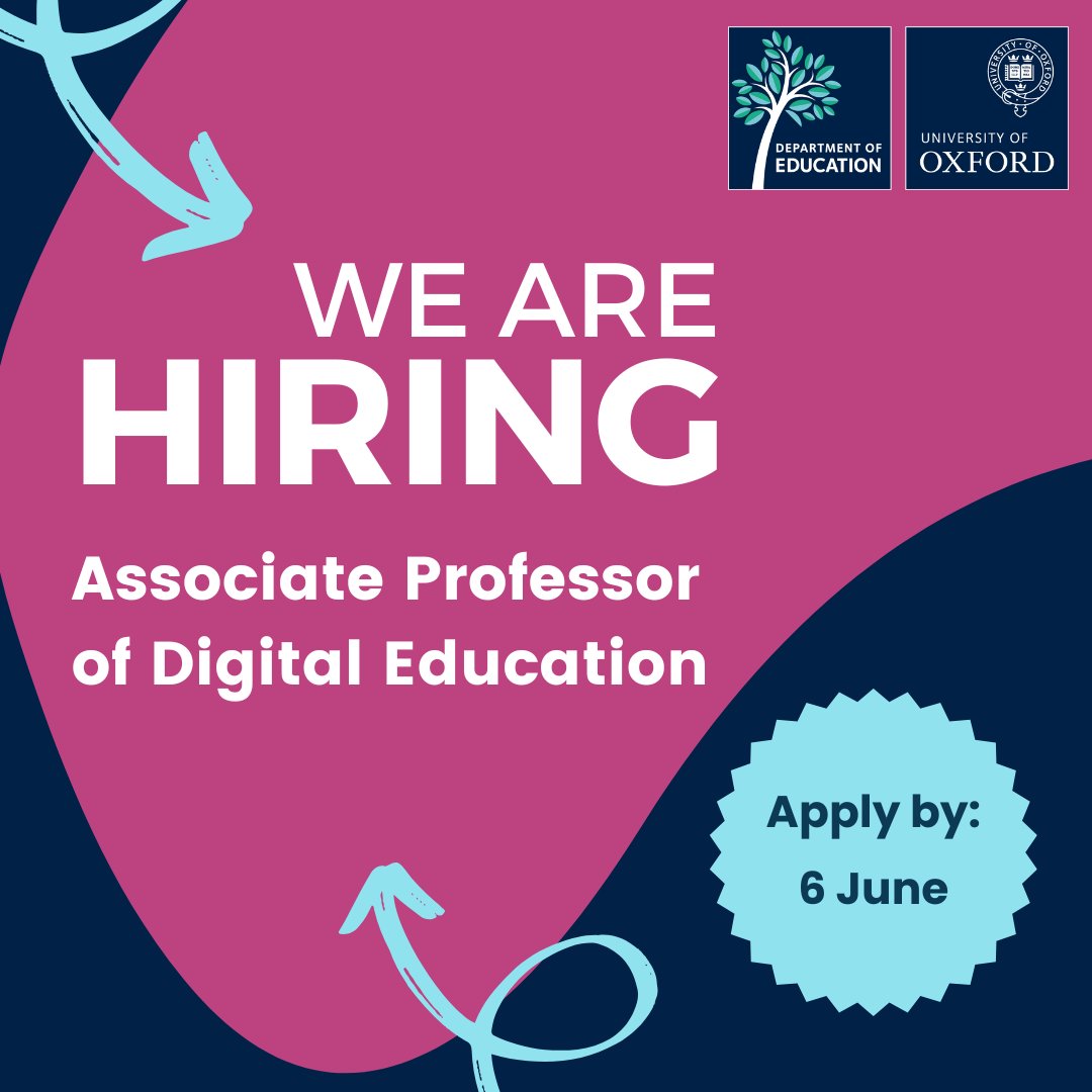 📣 We're hiring an Associate Professor of Digital Education to join the Critical Digital Education Research Group and lead the Digital &amp; Social Change pathway of our MSc in Education.

Interested? Apply now!
🔗 bit.ly/4kwmqFQ
Deadline: 6 June

#EdChat #HigherEdJobs