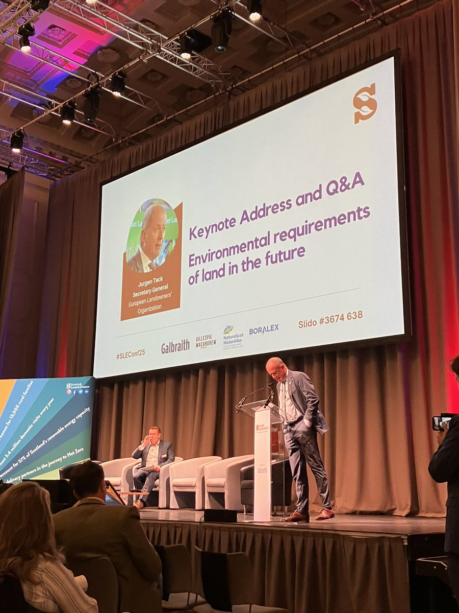 AgriEleanor's tweet photo. Great to have Jugen Tack of the European Landowners Organisation, of which SLE is a member, up next. An excellent booking made long before the UK-EU strategic agreement was announced and the prospect of dynamic alignment became a reality. #SLEConf25 @ScotLandEstates https://t.co/DVeJioVVUj