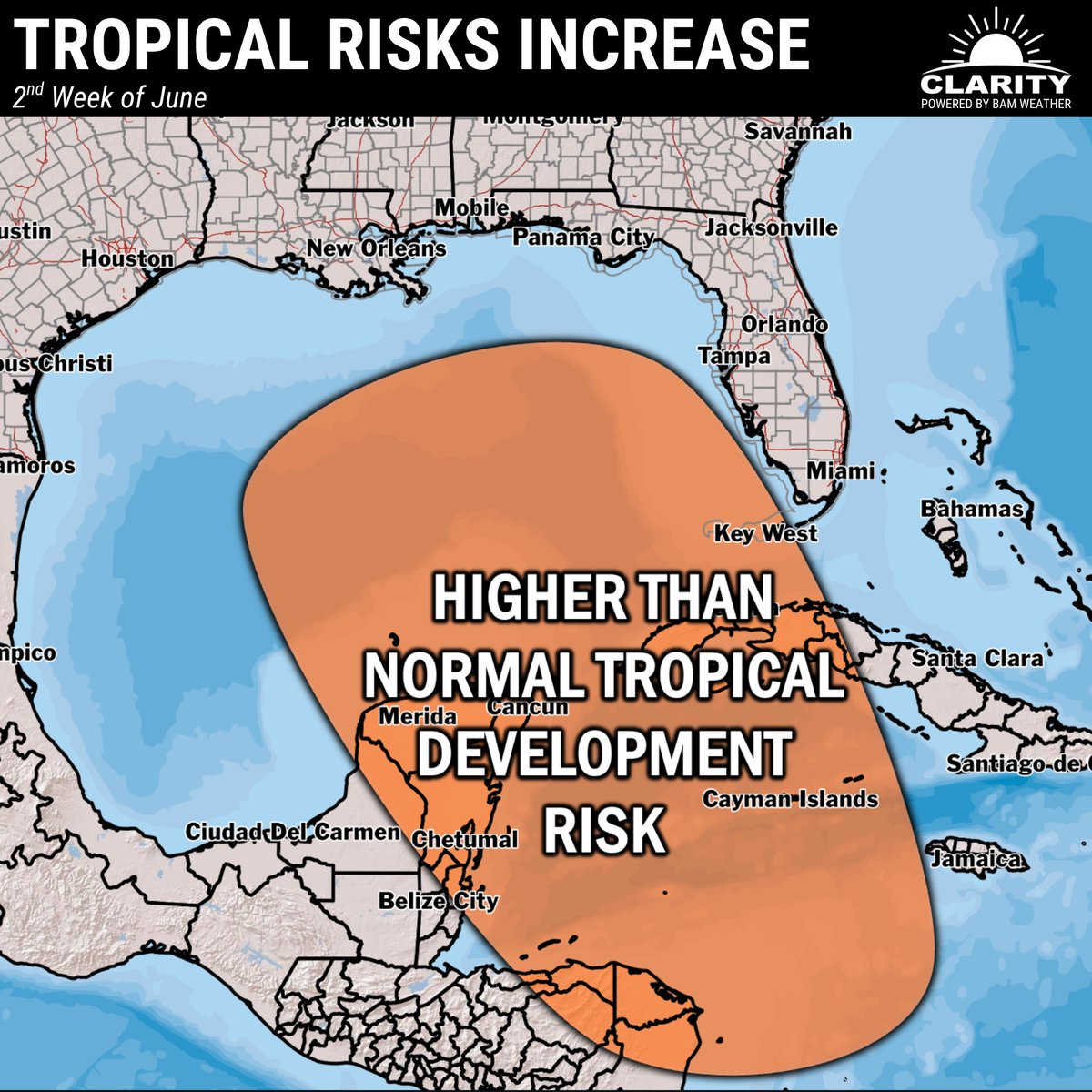 We need to monitor the second week of June for increasing tropical development risks in the Caribbean and Gulf.

Favorable tropical forcing would indicate an increased risk and model data is beginning to hint at the idea as well.