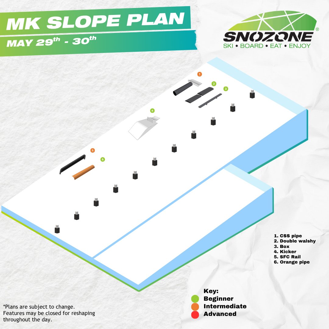Here is the park plan for this week at Snozone Milton Keynes. 
Come and join us for a May half term shred!

See you on the slopes