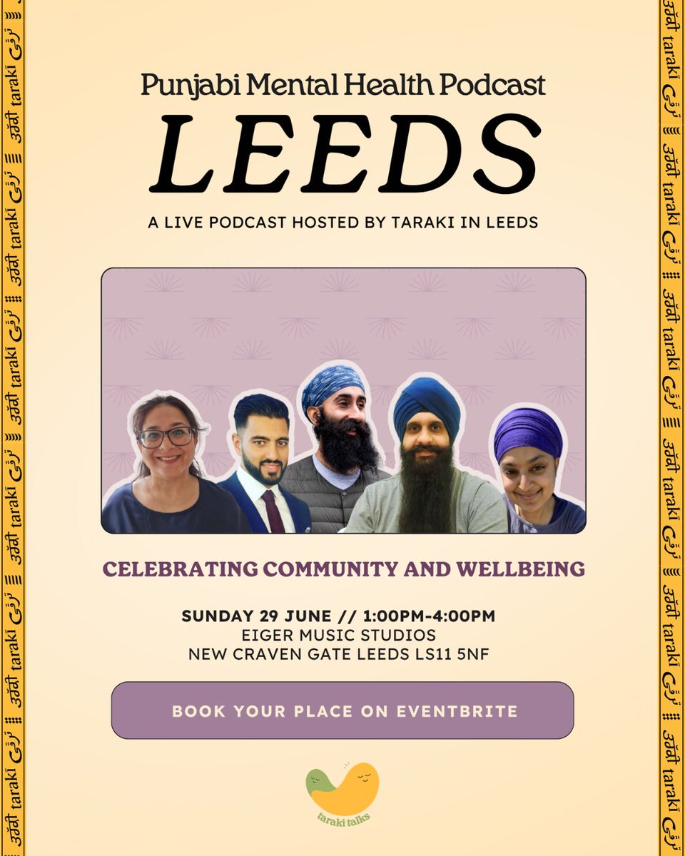 the punjabi mental health podcast is coming to LEEDS!🎙️✨⁠
⁠
join us on sunday the 29th of june for an honest and creative live podcast recording focused on celebrating community and wellbeing.

follow the link below to book your tickets!⁠
eventbrite.co.uk/e/punjabi-ment…