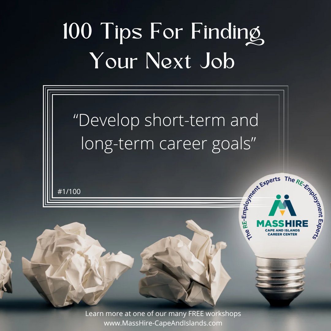100 Tips For Finding Your Next Job! 
Learn more by taking one of our many free workshops at the MassHire Cape &amp; Islands Career Center: hubs.ly/Q03nM6wJ0
#GetHired
#FindAJob