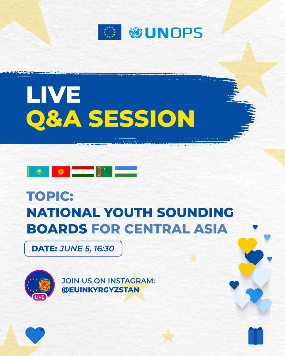 📢 Join the live Q&amp;A session about how to apply for the Youth Sounding Boards for Central Asia!
🗓️ June 5, 16:30
📍 Instagram @euinkyrgyzstan 
👉 bit.ly/4jqMHV0

Got questions? Drop them in the comments and we’ll cover them live!

#EU4CentralAsia