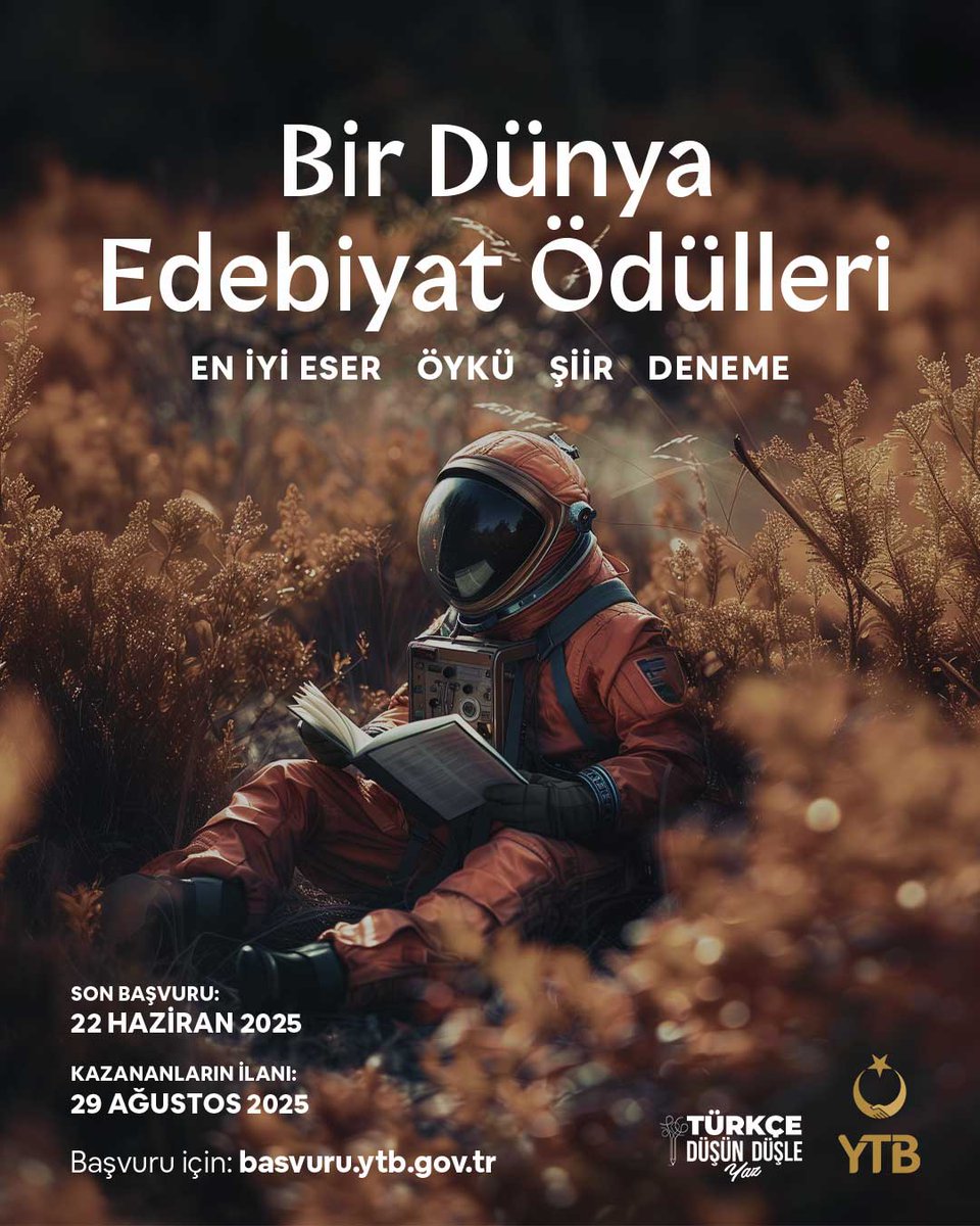 "YTB Bir Dünya Edebiyat Ödülleri" yarışması başvuruları devam ediyor.

Öykü, şiir, deneme ve en iyi eser kategorilerine yer verilen bu yarışmada, Türk diasporası, kardeş topluluklar ve uluslararası öğrenciler var.

Bu yarışmaya sen de katıl!

Başvuru için🔻