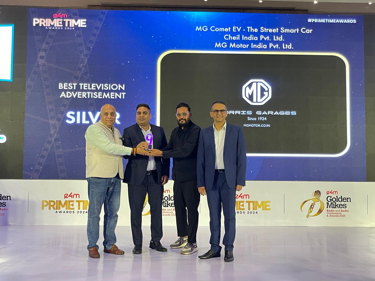 e4mevents's tweet image. Honoring standout storytelling and strategy! 🏆
Congratulations to the winners of the e4m Prime Time Awards 2025! 👏

📺 Category: Best Television Advertisement

🎉 Winners: @cheil_india @MGMotorIn

#e4mPrimeTime #CreativeExcellence #StorytellingMatters #MarketingInnovation