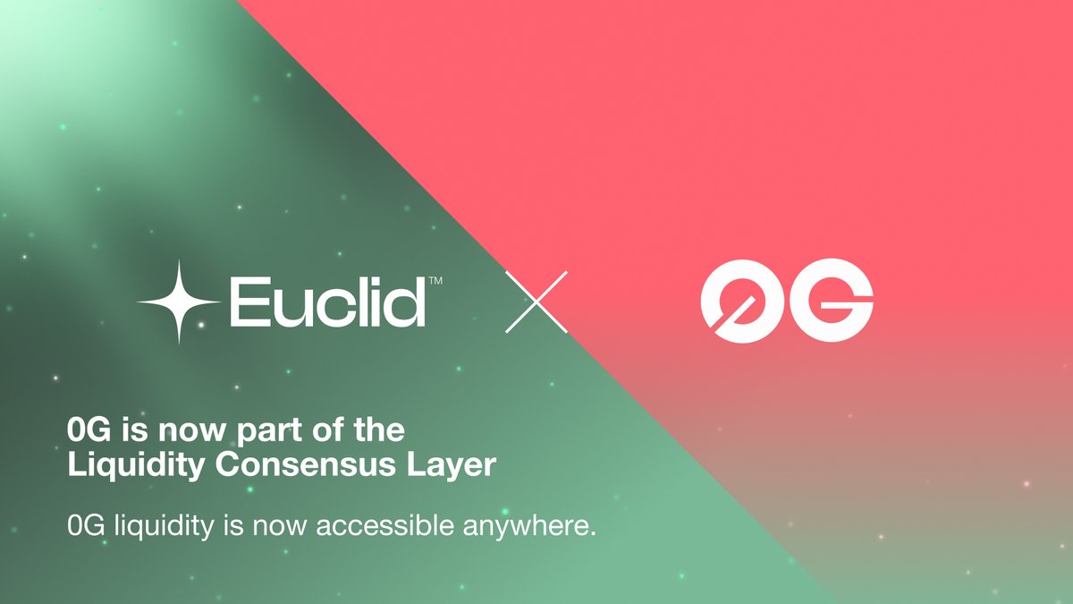 Euclid Protocol (@euclidprotocol) on Twitter photo 🚨 We’ve partnered with <a href="/0G_labs/">0G Labs (Ø,G) - AI L1</a> to unlock Unified Liquidity for every app, on every chain! ⛓️
🌊 0G is now live on Euclid’s Liquidity Consensus Layer, their ecosystem can tap into deep, cross-chain liquidity — no bridges, no fragmentation.
🧵 🚨 We’ve partnered with <a href="/0G_labs/">0G Labs (Ø,G) - AI L1</a> to unlock Unified Liquidity for every app, on every chain! ⛓️
🌊 0G is now live on Euclid’s Liquidity Consensus Layer, their ecosystem can tap into deep, cross-chain liquidity — no bridges, no fragmentation.
🧵