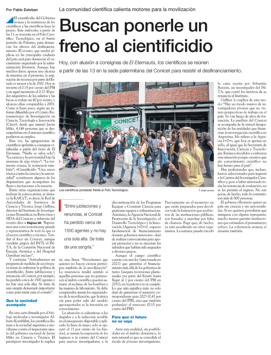 Hoy nos movilizamos para enfrentar el desmantelamiento del sistema científico llevado adelante por el gobierno de <a href="/JMilei/">Javier Milei</a>.

Los esperamos a las 13 hs en el Polo Científico.