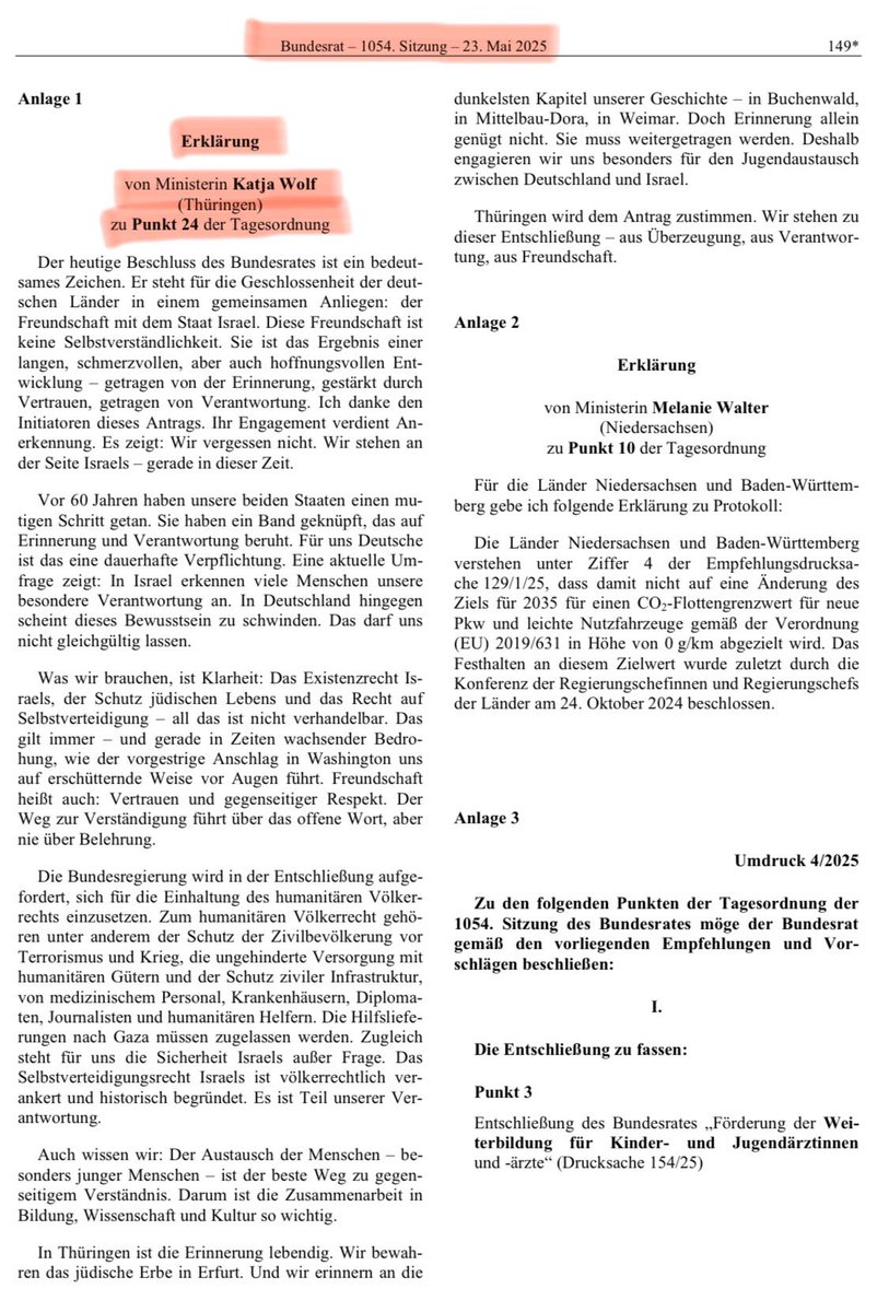 Während #Israel in #Gaza Zivilisten tötet, Krankenhäuser bombardiert, Hunger als Waffe einsetzt und humanitäre Hilfe blockiert, gibt Katja Wolf (#BSW) aus #Thüringen im #Bundesrat eine pol. Bankrotterklärung zu Protokoll: »Wir stehen an der Seite Israels – gerade in dieser Zeit«.