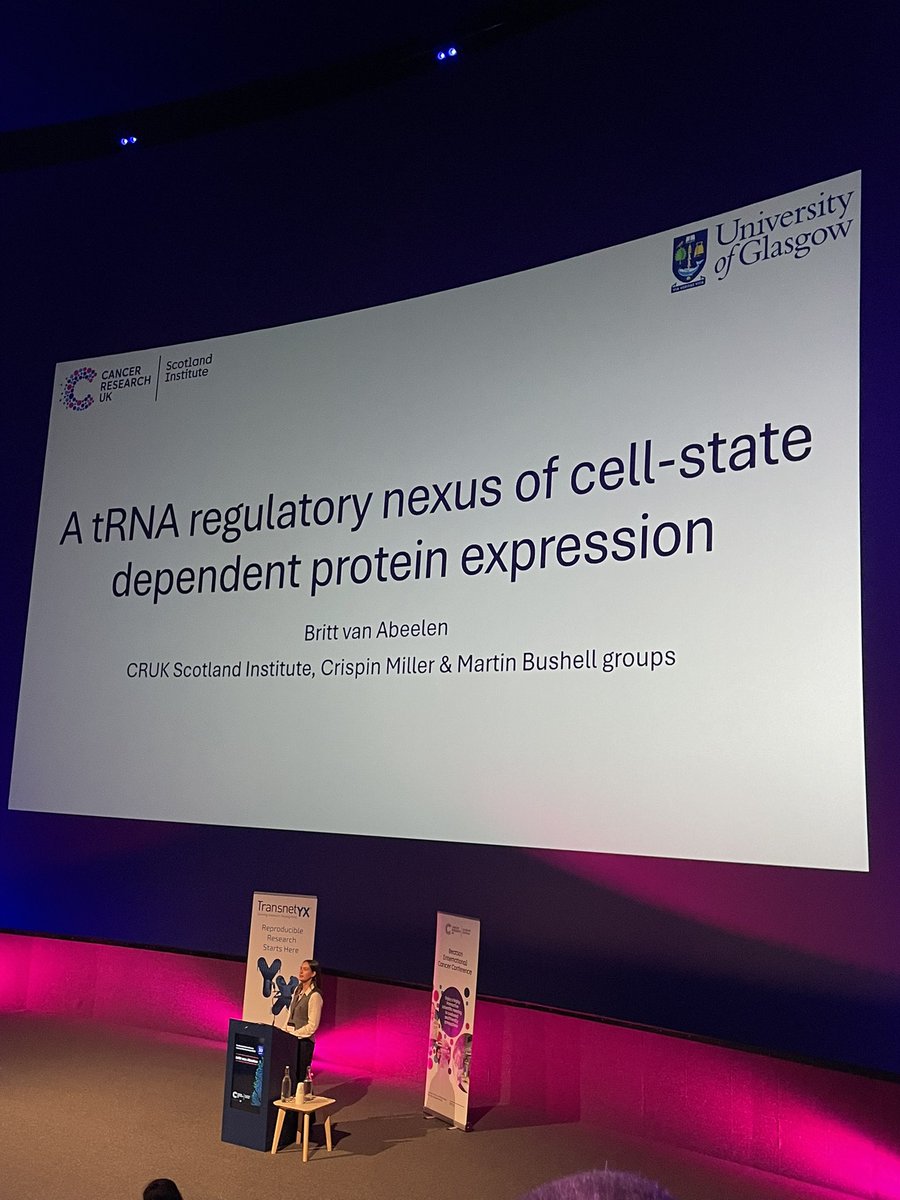 CRUK Scotland Inst (@cruk_si) on Twitter photo Next we’re hearing from Britt van Abeelen from <a href="/CRUK_SI/">CRUK Scotland Inst</a> about her work in the Miller and Bushell labs: a tRNA regulatory nexus of cell-state dependent protein expression
<a href="/UofGCancerSci/">UofG Cancer Sciences</a> | #BICC2025 Next we’re hearing from Britt van Abeelen from <a href="/CRUK_SI/">CRUK Scotland Inst</a> about her work in the Miller and Bushell labs: a tRNA regulatory nexus of cell-state dependent protein expression
<a href="/UofGCancerSci/">UofG Cancer Sciences</a> | #BICC2025