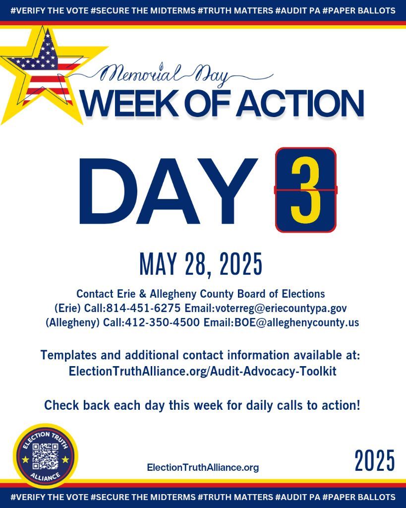ETA_Org's tweet image. Two down, two to go. 

State &amp;amp; local governments have an outsized impact on the shape of American democracy. They are the ones who run U.S. elections, not Congress or the White House.

On Day 3, we turn to Allegheny and Erie.

#VerifyTheVote #SecureTheMidterms #Pennsylvania