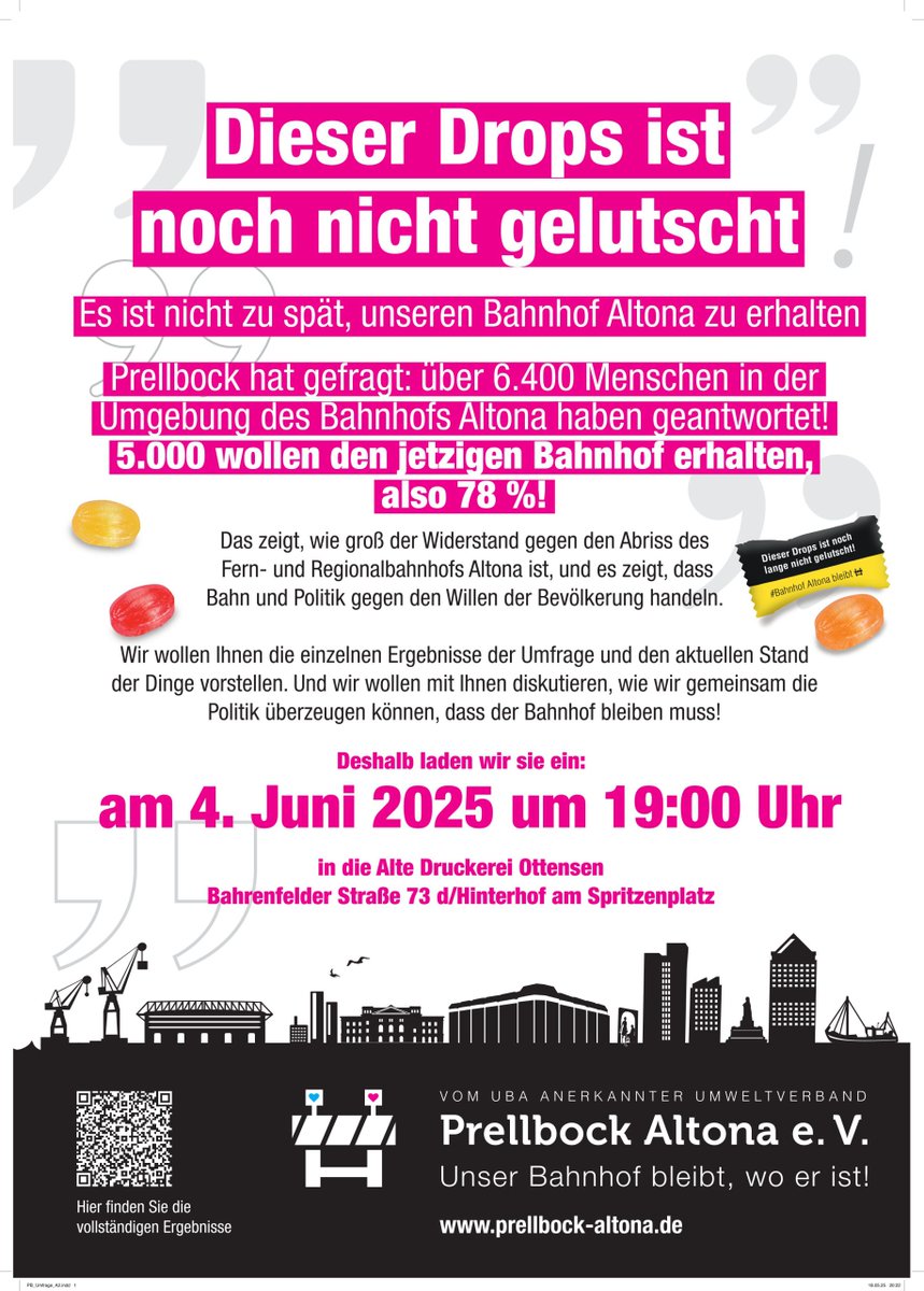 Wir präsentieren die Ergebnisse unserer Umfrage zum Bahnhof Altona!

Kommt nächste Woche vorbei, 04.Juni um 19:00 in der alten Druckerei Ottensen!