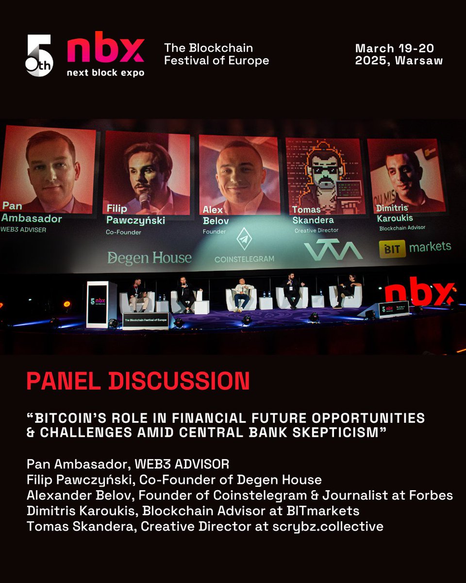 "Bitcoin's Role in Financial Future Opportunities &amp; Challenges Amid Central Bank Skepticism" 

Watch the Panel Discussion with:
🔹 Pan Ambasador, <a href="/panXambasador/">Pan🏛️Ambasador</a> 
🔹 Filip Pawczyński, <a href="/FilipPawczynski/">Filip Pawczyński</a>, Co-Founder of <a href="/DegenHouse_/">Degen House (🗝️,🏛️)</a> 
🔹 Alexander Belov, <a href="/Alex__Belov/">Alexander Belov</a>, Founder of