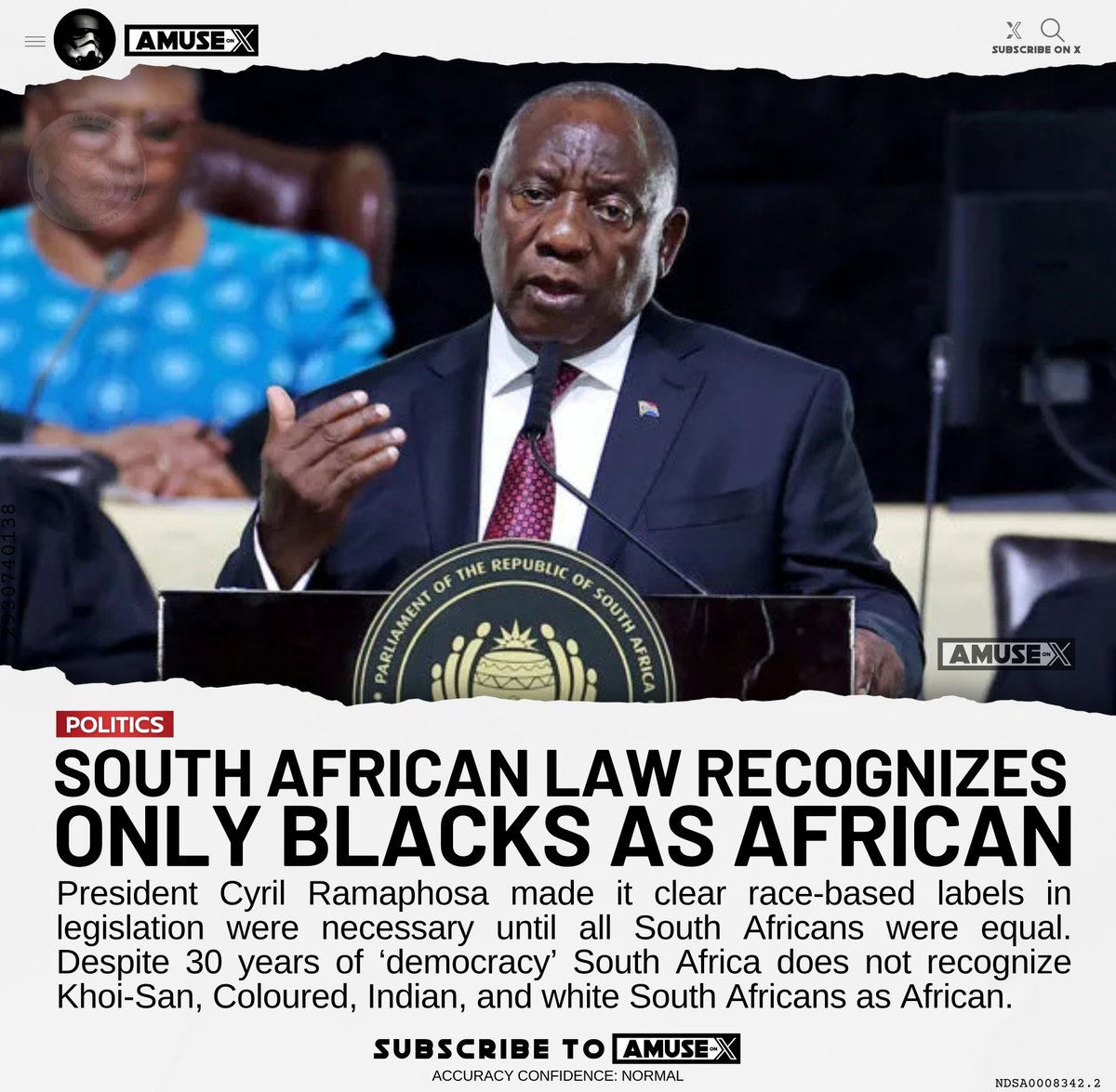 GENOCIDE: The level of gaslighting engaged in by South Africa's president is amazing. He claims calling for the death of white farmers is simply 'tradition'. Now he defends the treatment of non-blacks as second class citizens under the law necessary until everyone is equal. The