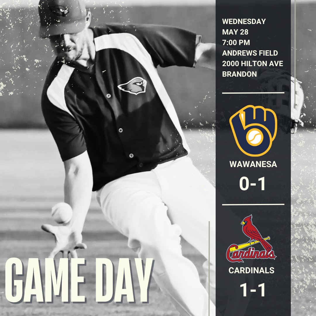 🚨 Game Day alert 🚨

🆚 Wawanesa Brewers 
🕗 7:00 PM
📍 Andrews Field

<a href="/WawanesaBrewers/">Wawanesa Brewers</a>

#CardsNation