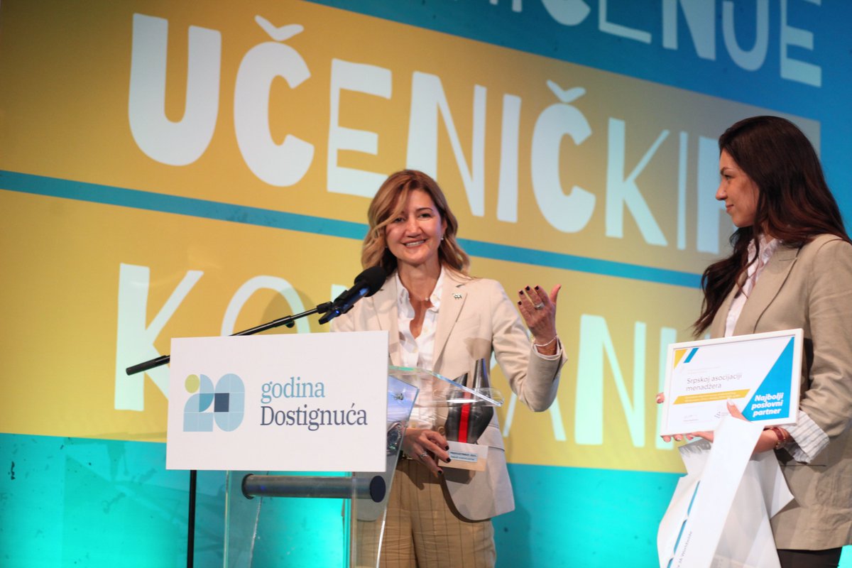 Srpska asocijacija menadžera dobitnik je priznanja „Najbolji poslovni partner“, koje dodeljuje organizacija Dostignuća mladih, za izuzetan doprinos razvoju preduzetničkog obrazovanja u Srbiji. 🏆