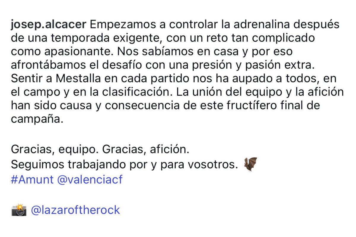 Josep Alcácer (@josepalcacer) on Twitter photo Gracias, equipo. Gracias, afición.
Seguimos trabajando por y para vosotros. 🦇
#Amunt <a href="/valenciacf/">Valencia CF</a> Gracias, equipo. Gracias, afición.
Seguimos trabajando por y para vosotros. 🦇
#Amunt <a href="/valenciacf/">Valencia CF</a>