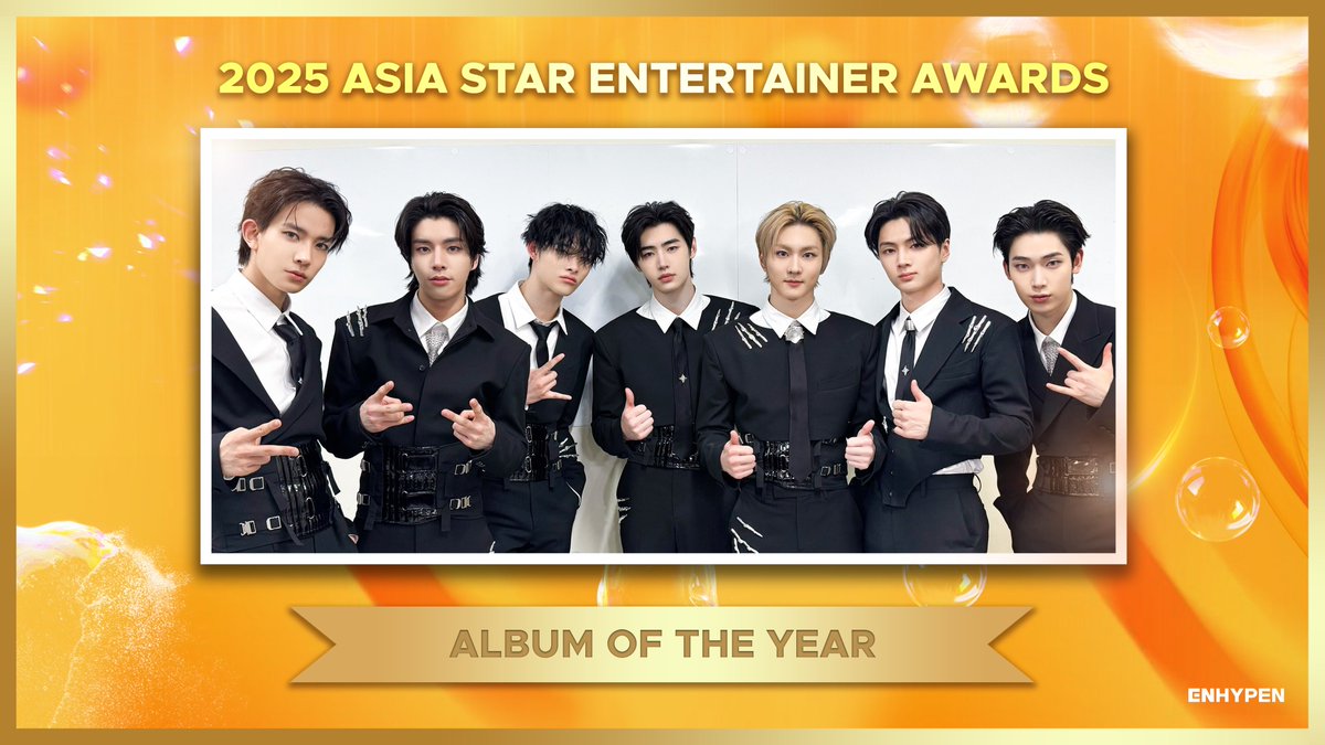 ENHYPEN won 'ASEA ALBUM OF THE YEAR' at ASEA 2025! 🏆 Congratulations! 📷 

ENHYPEN STARS IN ASEA 2025
#ENHYPEN_AlbumofTheYear #ENHYPENonASEA2025 #ASEA2025 #ENHYPEN <a href="/ENHYPEN_members/">ENHYPEN</a> <a href="/ENHYPEN/">ENHYPEN OFFICIAL</a>