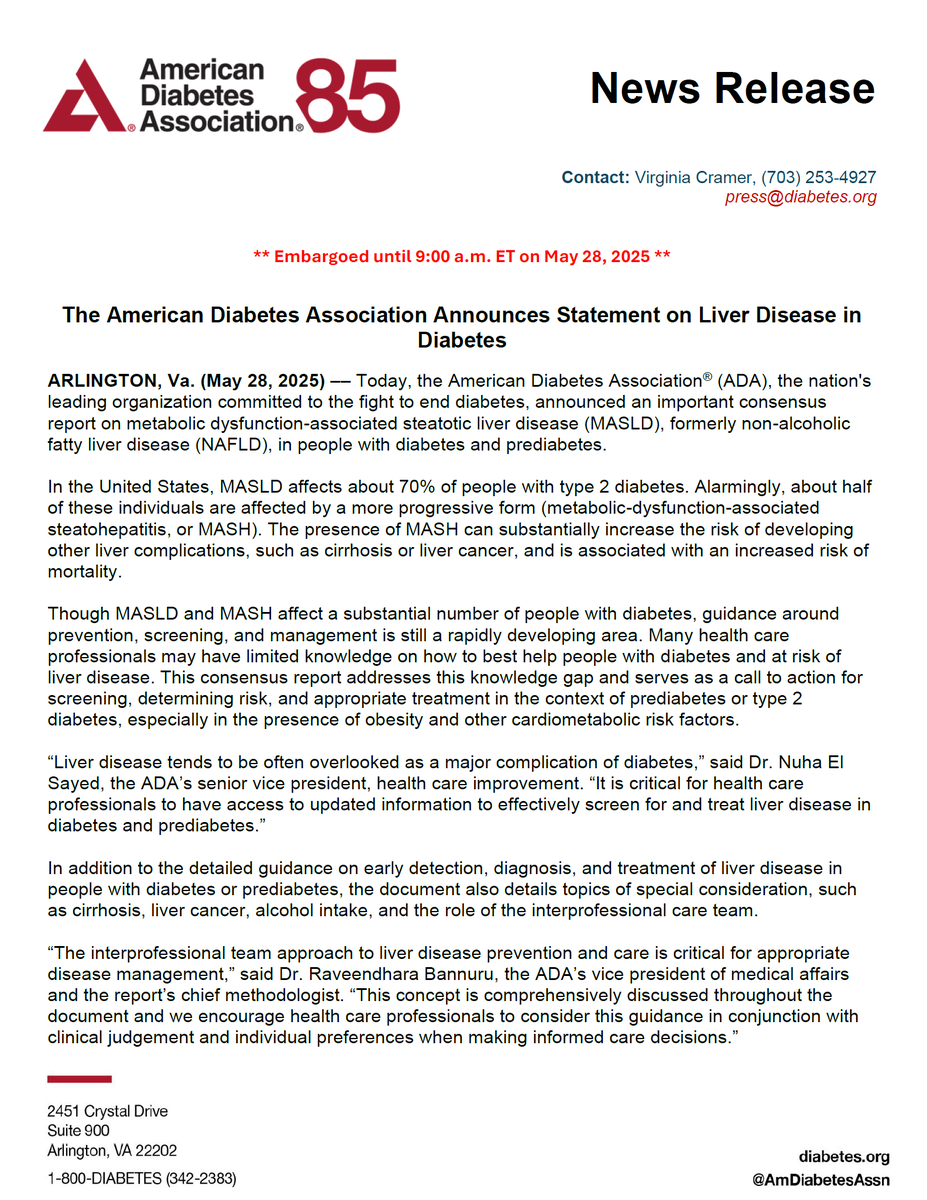 Scott Isaacs (@scottisaacsmd) on Twitter photo Thrilled to announce the release of the new <a href="/ADA_DiabetesPro/">American Diabetes Association - DiabetesPro</a> Consensus Statement: #MASLD is now recognized as a major metabolic complication in type 2 diabetes and obesity, underscoring the central role of insulin resistance and cardiometabolic risk factors in its pathogenesis. Thrilled to announce the release of the new <a href="/ADA_DiabetesPro/">American Diabetes Association - DiabetesPro</a> Consensus Statement: #MASLD is now recognized as a major metabolic complication in type 2 diabetes and obesity, underscoring the central role of insulin resistance and cardiometabolic risk factors in its pathogenesis.
