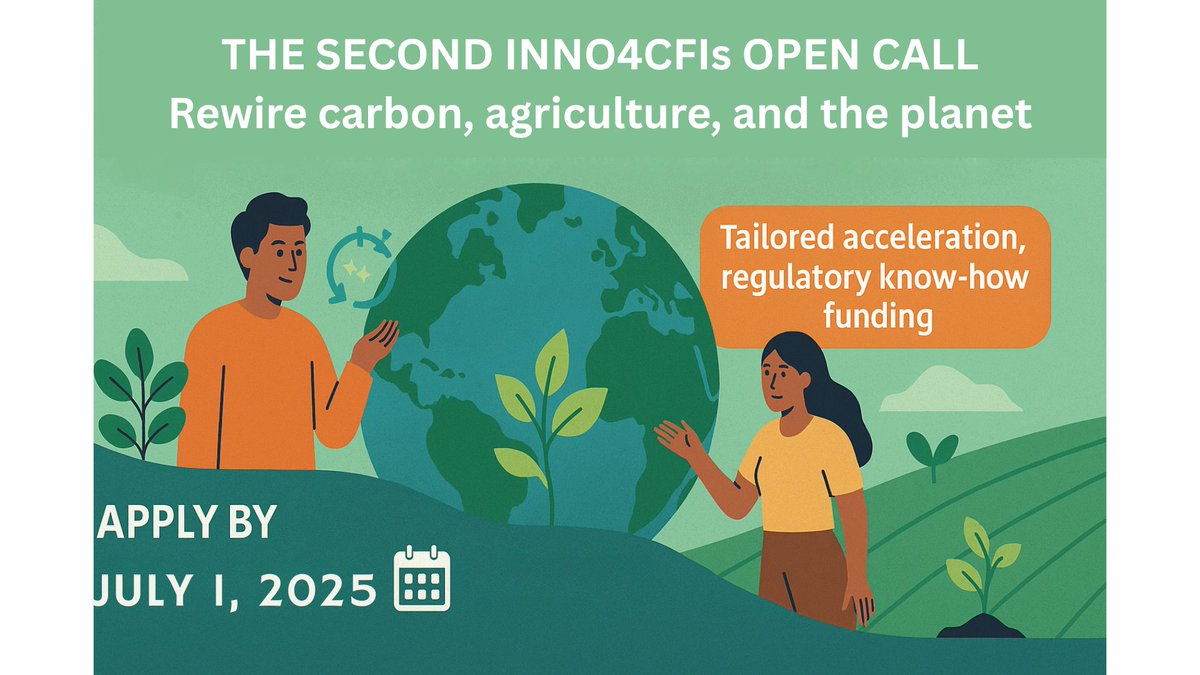 INNO4CFIs 2nd Open Call is LIVE!
Equity-free. 4-month acceleration. Funding. Green regulation support. 🌱
💥 Got a carbon farming or green tech solution? Apply by July 1!

🔗 f6s.com/webinar-inno4c…
#INNO4CFIs #CarbonTech #ClimateInnovation #I3instrument