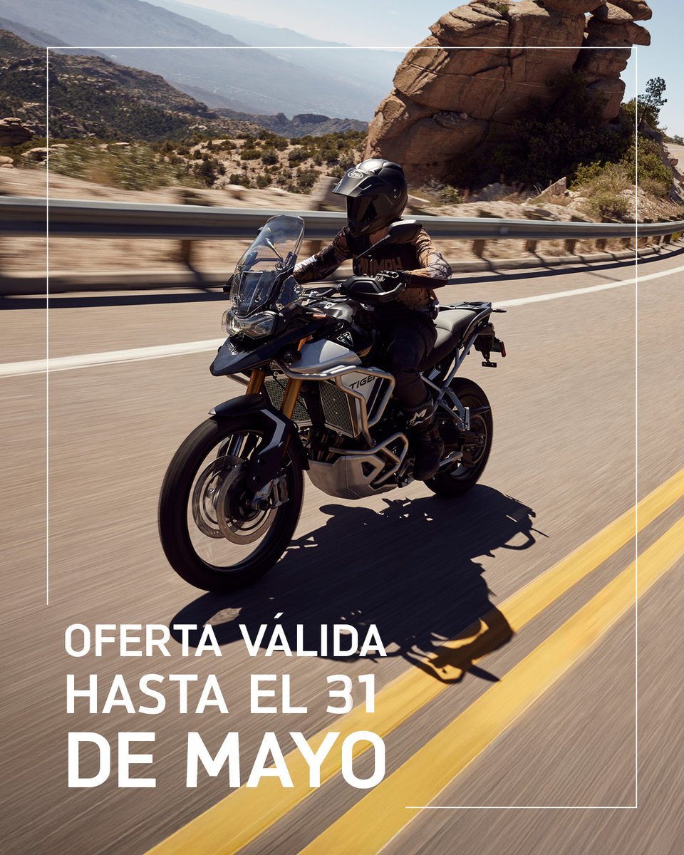 ¿Quieres darle un toque personal a tu Triumph? Es el momento 💥

Pásate por tu concesionario más cercano y llévate hasta un 25% de descuento en una selección de accesorios originales Triumph ☺️

📅 Solo hasta el 31 de Mayo 😉