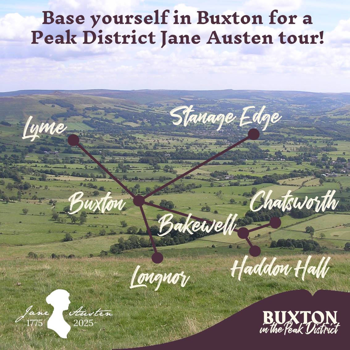 VisitBuxton's tweet photo. On a #JaneAusten tour this year?
#Buxton is surrounded by locations associated with the beloved author.
An ideal base for your visit!
Find out more โก https://t.co/8Th3B53SbE
#PeakDistrict #Derbyshire #JaneAusten250 #Austen250 #Pemberley #Chatsworth #Lyme #StanageEdge https://t.co/aYWFvjZ6Y0