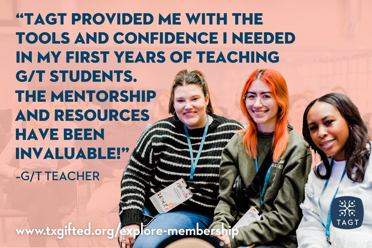 “TAGT provided me with the tools and confidence I needed in my first years of teaching G/T students. The mentorship and resources have been invaluable!” –G/T Teacher and TAGT Member

Start your journey with TAGT today! 

Explore membership: bit.ly/tagtjoin 

#whygt