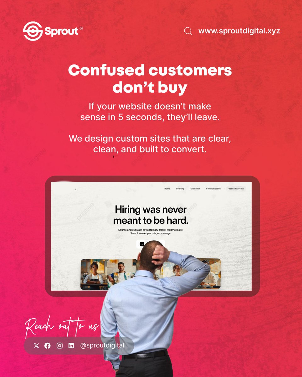 If your website confuses people, they’ll bounce.

You’ve got 5 seconds make it count.

We build sites that are clear, clean, and convert.

#WebDesign #UX #Marketing #SproutDigital