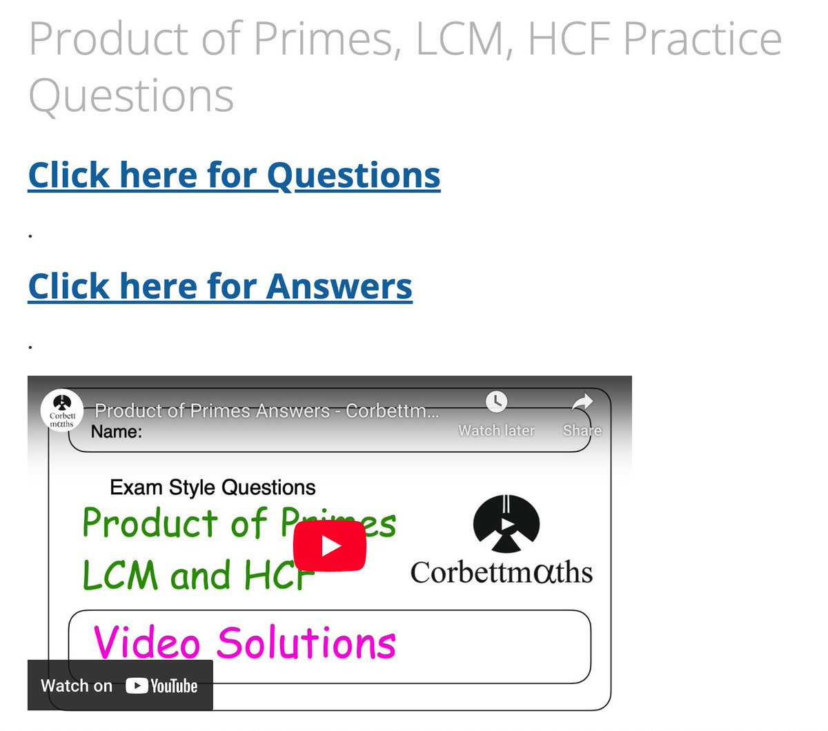 Corbettmaths's tweet image. Product of Primes, LCM and HCF Practice Questions
🎁 11 Brand new questions (now 30 in total!)
✅ Updated answers
🎬 Video solutions added (70 minutes)
corbettmaths.com/2019/09/02/pro…