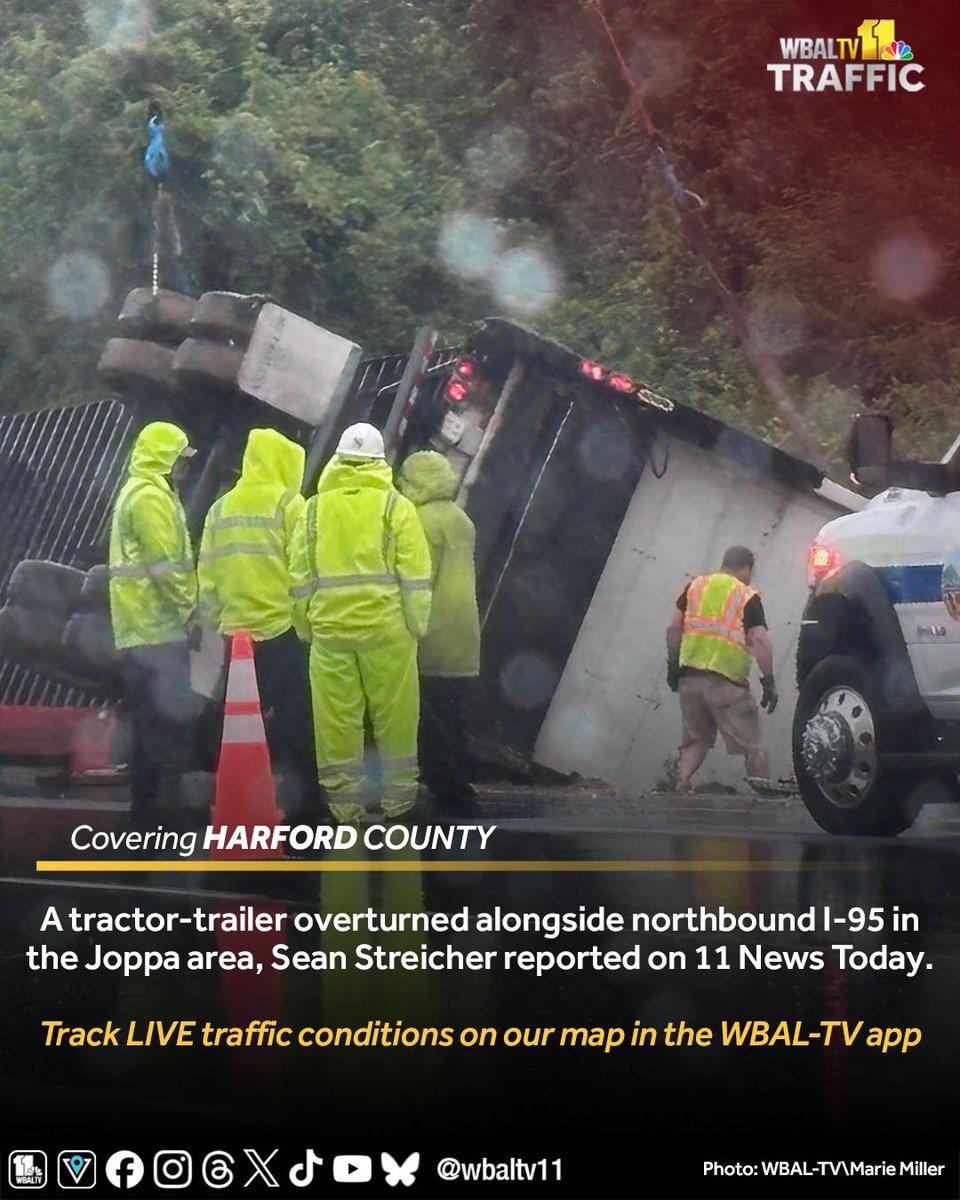 WBAL-TV 11 Baltimore (@wbaltv11) on Twitter photo A tractor-trailer overturned alongside northbound I-95 in the Joppa area, <a href="/SeanStreicher/">Sean Streicher</a> reported on 11 News Today.
Track LIVE traffic conditions on our map in the WBAL-TV app: wbaltv.com/article/tracto… A tractor-trailer overturned alongside northbound I-95 in the Joppa area, <a href="/SeanStreicher/">Sean Streicher</a> reported on 11 News Today.
Track LIVE traffic conditions on our map in the WBAL-TV app: wbaltv.com/article/tracto…