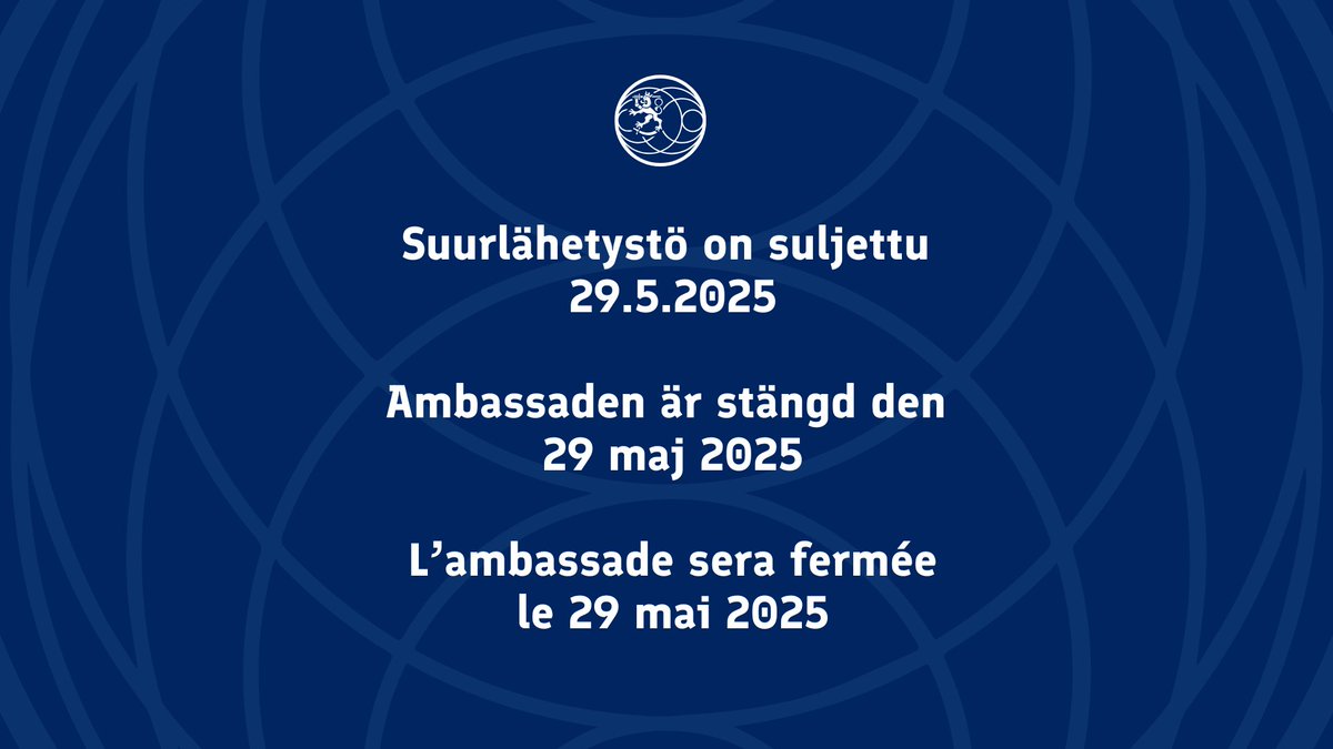 Finlande en France (@ambfinlandepar) on Twitter photo Kun edustusto on suljettuna, voit hätätapauksissa ottaa yhteyttä ulkoministeriön päivystykseen.
När ambassaden inte har öppet kan du i nödfall kontakta utrikesministeriets konsulära jour.
🔵 +358 9 1605 5555
🔵 paivystys.um@gov.fi Kun edustusto on suljettuna, voit hätätapauksissa ottaa yhteyttä ulkoministeriön päivystykseen.
När ambassaden inte har öppet kan du i nödfall kontakta utrikesministeriets konsulära jour.
🔵 +358 9 1605 5555
🔵 paivystys.um@gov.fi
