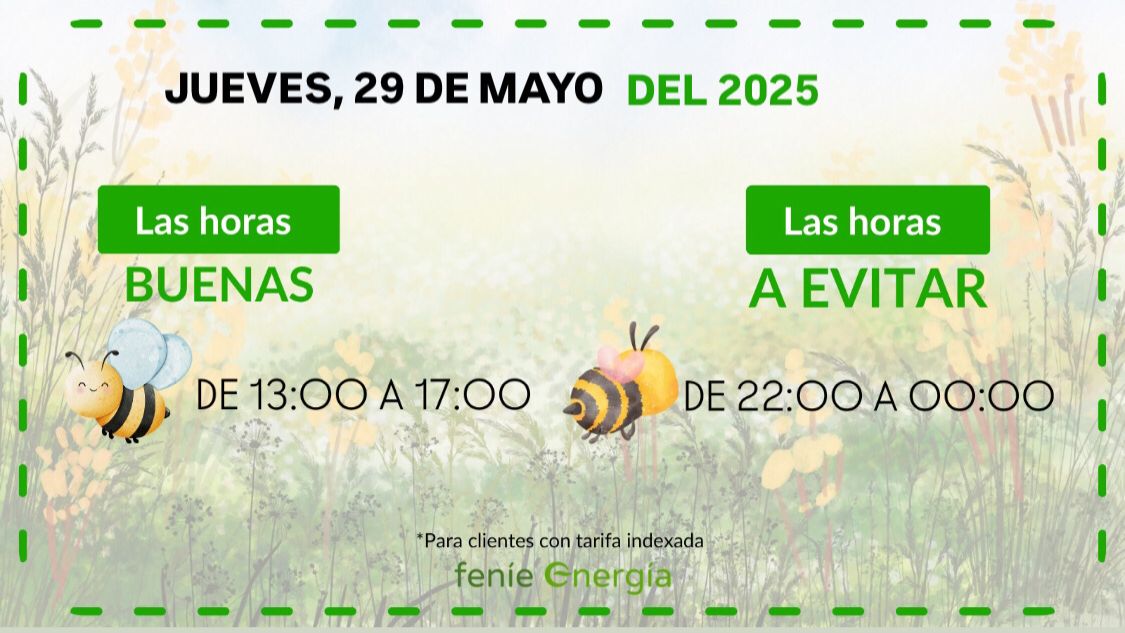 🟢 ¡Aquí las tienes! #LasBuenasHoras de hoy para ayudarte con tu factura. #FeníeEnergía