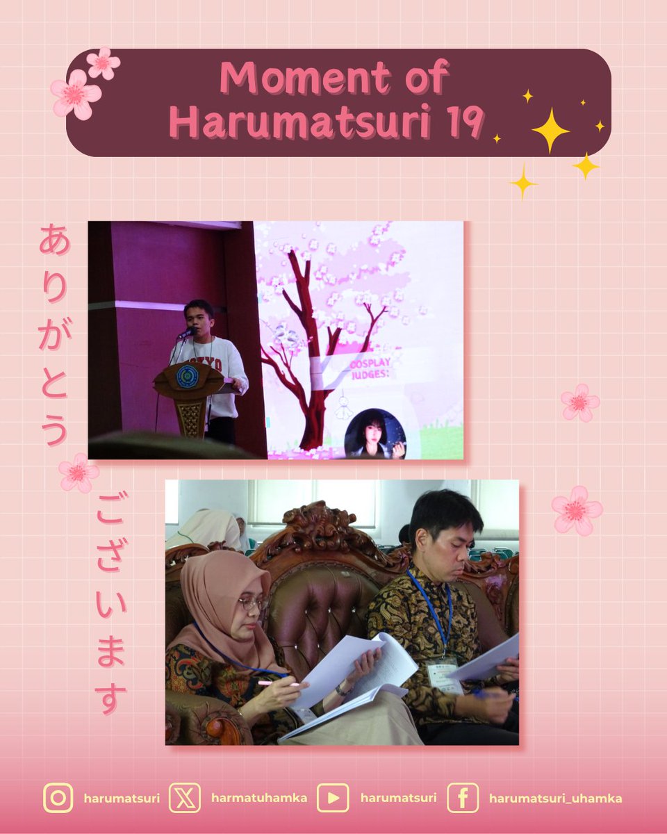 harmatuhamka's tweet photo. 🌸ありがとうございます!!🌸

Momen apaa yang paling buat kalian berkesan di Harumatsuri 19?

ini adalah momen saat lomba, momen paling deg-degan apalagi saat liat muka para juri🥺 tapii kalian semua luar biasa sudah menampilkan dan menunjukkan kemampuan kalian masing-masing🥰✨ https://t.co/4f6pUmAwqB