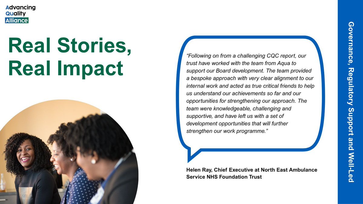Advancing Quality Alliance (Aqua) (@aqua_nhs) on Twitter photo ✨ Leadership and governance excellence drive well-led organisations. ✨
With 50+ reviews across NHS Trusts, CICs & private sector, we ensure CQC Well-Led readiness.
✉️ Get in touch with us to find out more: enquiries@aqua.nhs.uk ✨ Leadership and governance excellence drive well-led organisations. ✨
With 50+ reviews across NHS Trusts, CICs & private sector, we ensure CQC Well-Led readiness.
✉️ Get in touch with us to find out more: enquiries@aqua.nhs.uk