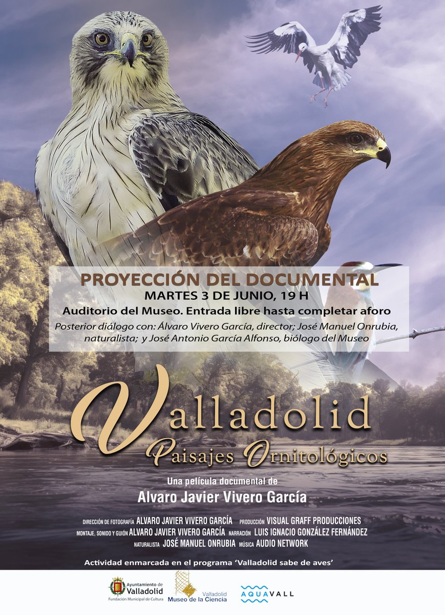 ¡Anota! Martes 03/06, a las 19 h, proyección del documental ‘Valladolid: paisajes ornitológicos’ y posterior diálogo con Álvaro Vivero García (realizador audiovisual), José Manuel Onrubia (naturalista)  y José Antonio García Alfonso, biólogo del Museo.

🔗tinyurl.com/3n339nnx