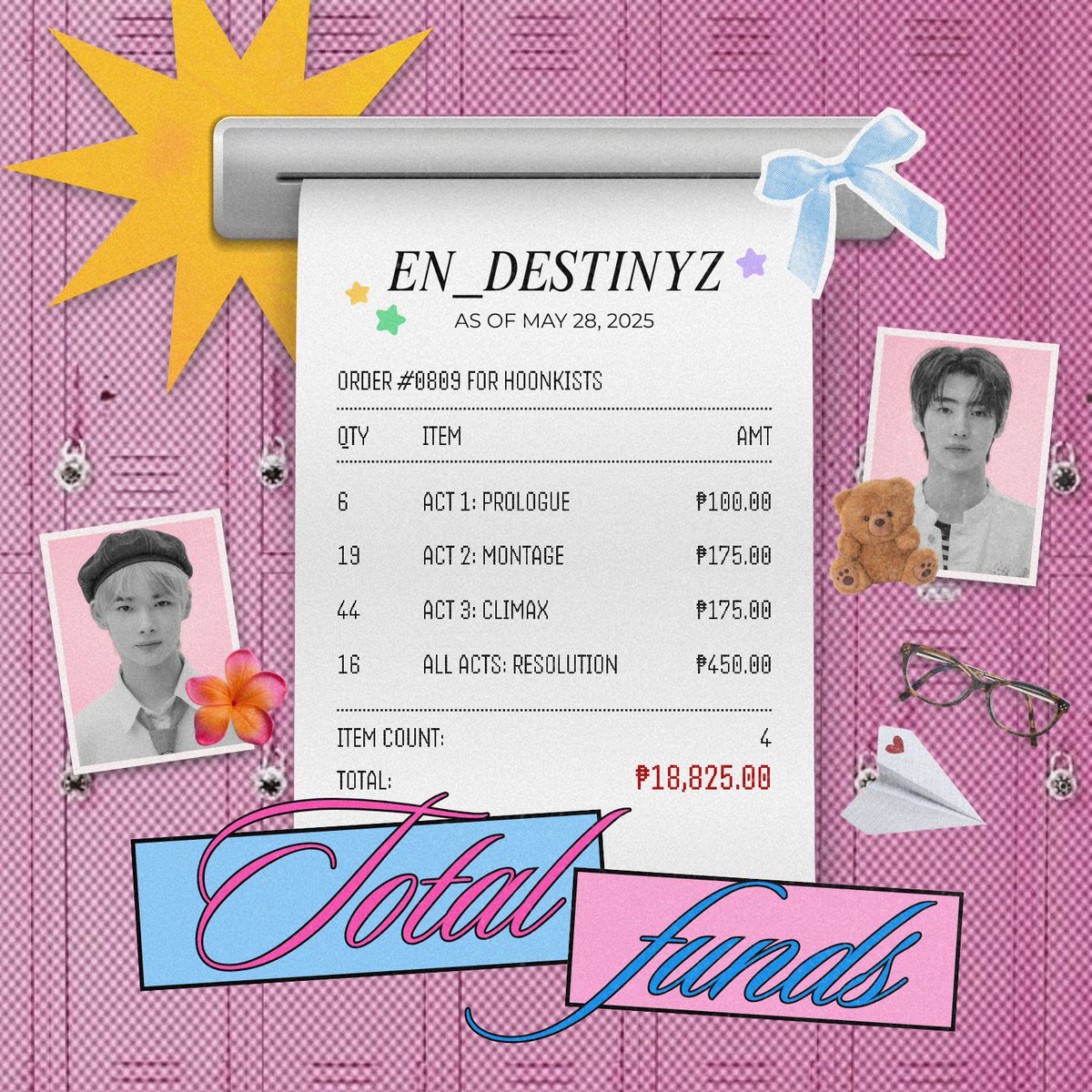 You know, there’s a difference between like and love. We like HoonKists, but we love the fact that as of May 28, 2025, 10 Things I Love About HoonKi has gathered a total amount of PhP 18,825.00! 🩷

We owe this success to every single one of you. ✨️

#DirectedByEnDestinyz