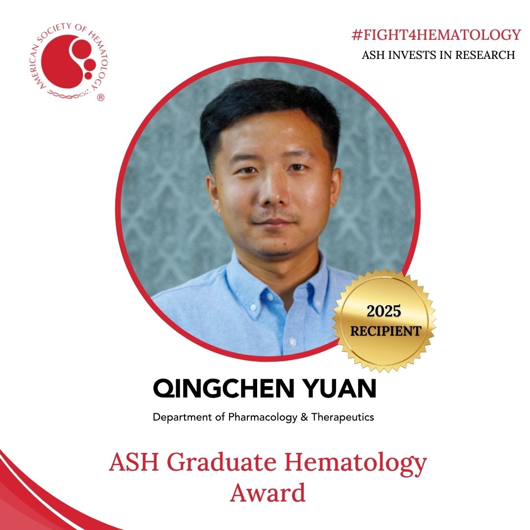 Congratulations to our very own Qingchen Yuan for being selected by <a href="/ASH_hematology/">ASH</a> to receive the ASH Graduate Hematology Award (AGHA), part of ASH’s investment in research and emerging leaders! #ASHAwards