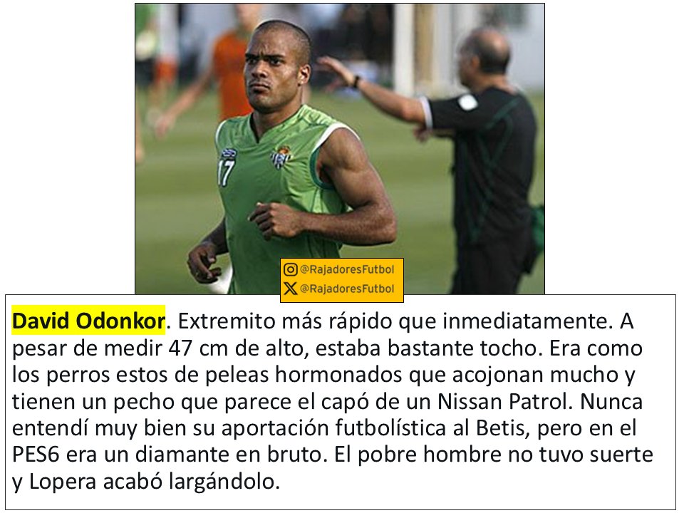 RajadoresFutbol's tweet photo. Ex jugadores de Betis y Chelsea que molaría que jugasen hoy la final de la Conference. #UECLfinal

1) David Odonkor. https://t.co/yQXzIR5xSv