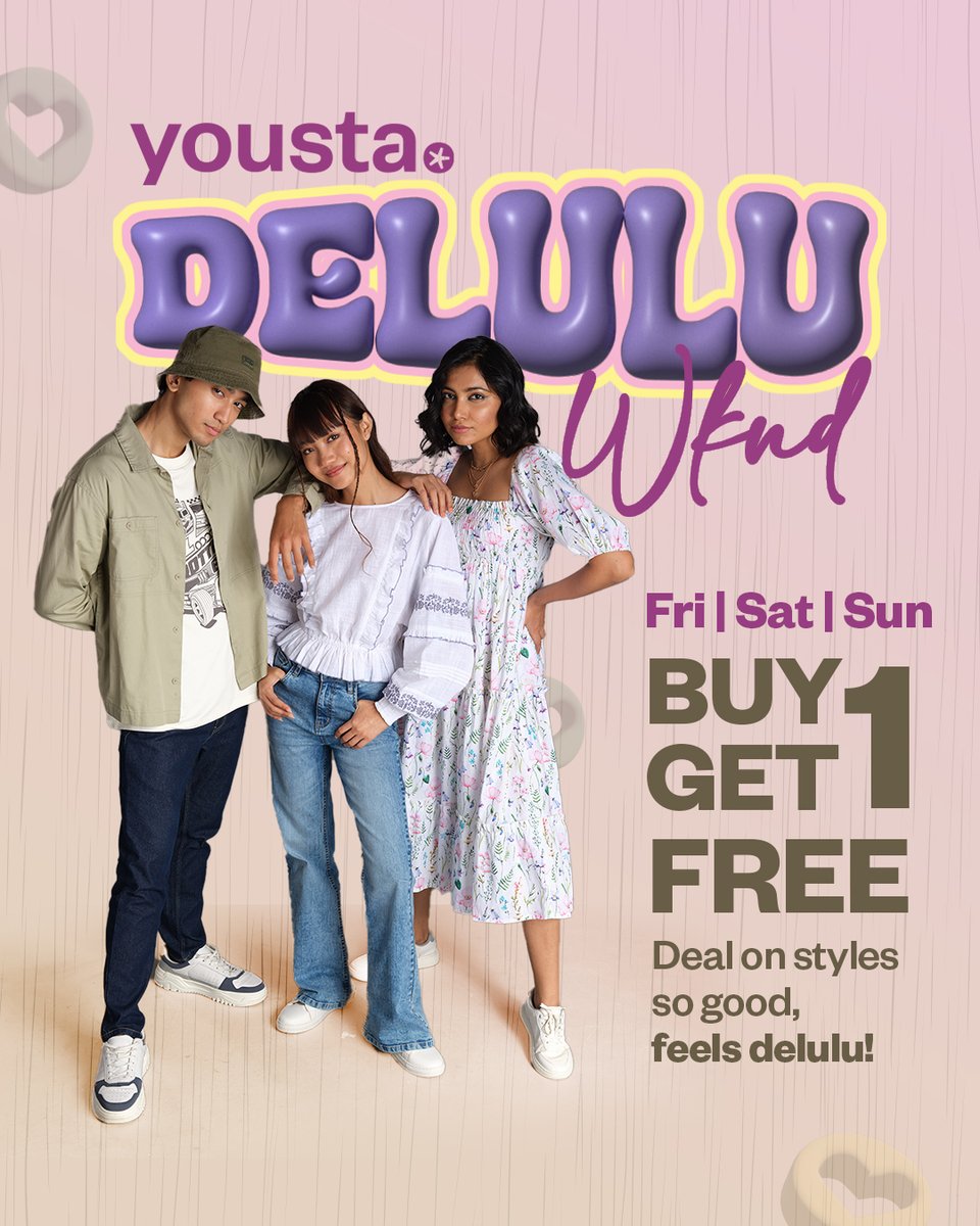 Don't walk, run to the store for yousta Delulu Wknd Sale! 🏃 Buy 1 Get 1 is ON. Fri. Sat. Sun. ONLY. 🔥

#yousta #youabsolutestar #fashion #fashionbrand #sale #delulu #weekendsale