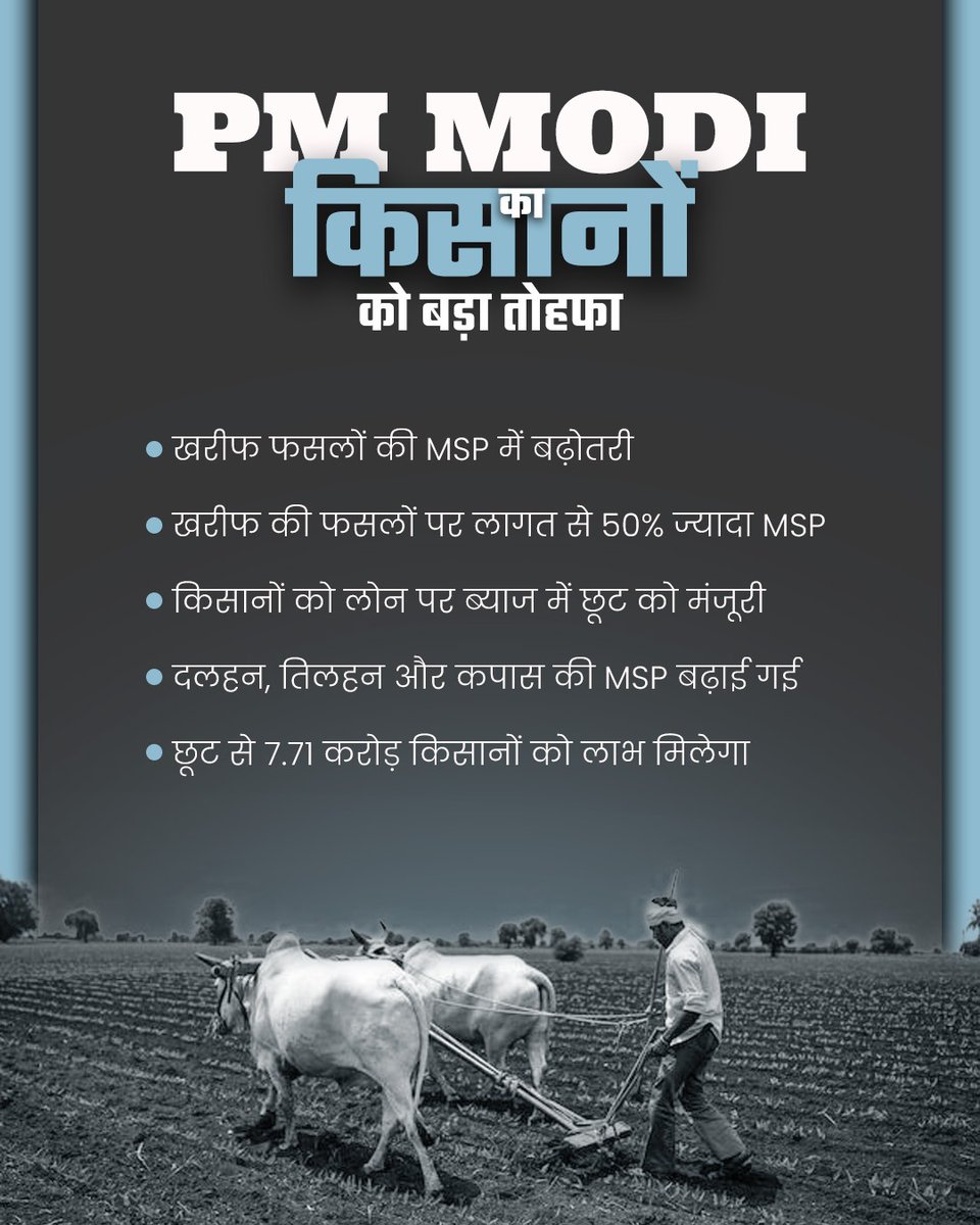ABPNews's tweet image. मोदी सरकार का किसानों को बड़ा तोहफा, खरीफ फसलों पर बढ़ाई MSP, जानें और क्या-क्या हुए फैसले?

#ModiGovernment #Farmers #modicabinet #MSP #abpnews #India