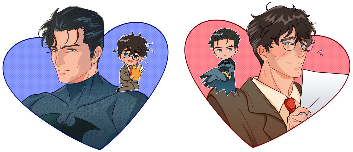 #superbat stickers 🙂‍↕️🙂‍↕️
this is a collab merch with a friend since she's doing Superman + Bruce while I did Batman + Clark