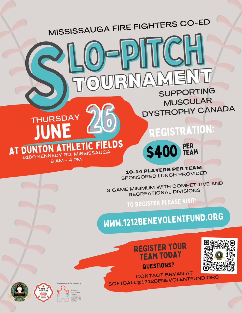 MFFA Benevolent Fund (@mffa_benevolent) on Twitter photo Have you signed up to our 3rd annual Co-ed softball tournament on June 26th, 2025 in support of <a href="/Md_Canada/">Muscular Dystrophy Canada</a>?
Check out the flyer for more info!
Visit our website to sign up today! For any questions or concerns please feel free to reach out to us. Have you signed up to our 3rd annual Co-ed softball tournament on June 26th, 2025 in support of <a href="/Md_Canada/">Muscular Dystrophy Canada</a>?
Check out the flyer for more info!
Visit our website to sign up today! For any questions or concerns please feel free to reach out to us.