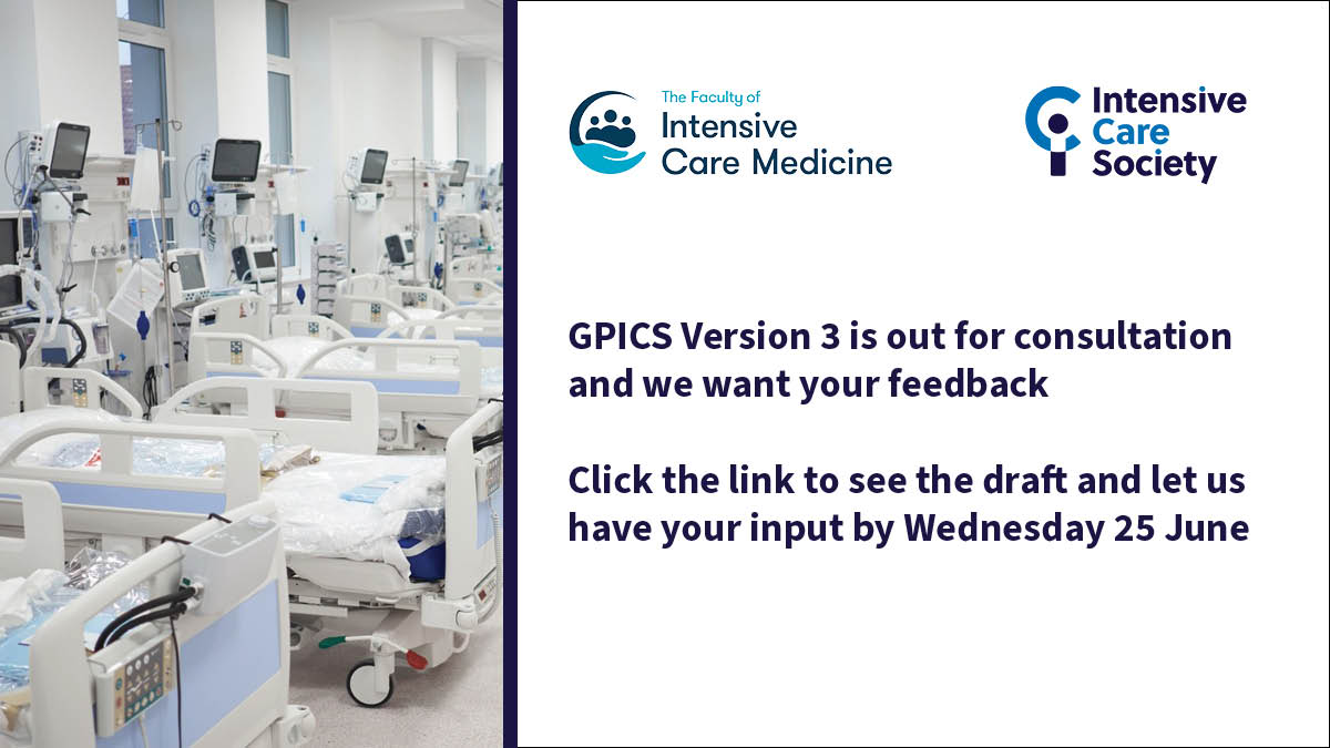 There is still time to have your say about GPICS V3, the consultation is live and we want to hear from you — your feedback is essential in shaping the future of intensive care standards.  

To have your say, follow this link: ficm.ac.uk/gpics-v3-consu…