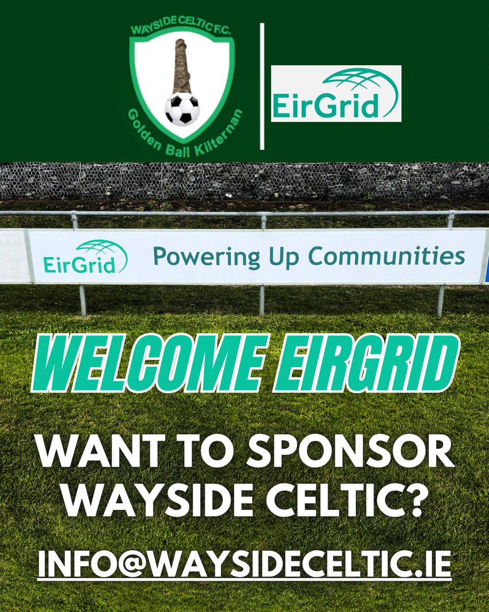 Wayside Celtic (@waysideceltic) on Twitter photo Welcome EirGrid!
We are delighted to welcome EirGrid as a new pitch-side sponsor at Jackson Park.
EirGrid's goal is to make sure that Ireland has a secure and sustainable supply of electricity. We are delighted to have you on board <a href="/EirGrid/">EirGrid Plc</a> Welcome EirGrid!
We are delighted to welcome EirGrid as a new pitch-side sponsor at Jackson Park.
EirGrid's goal is to make sure that Ireland has a secure and sustainable supply of electricity. We are delighted to have you on board <a href="/EirGrid/">EirGrid Plc</a>