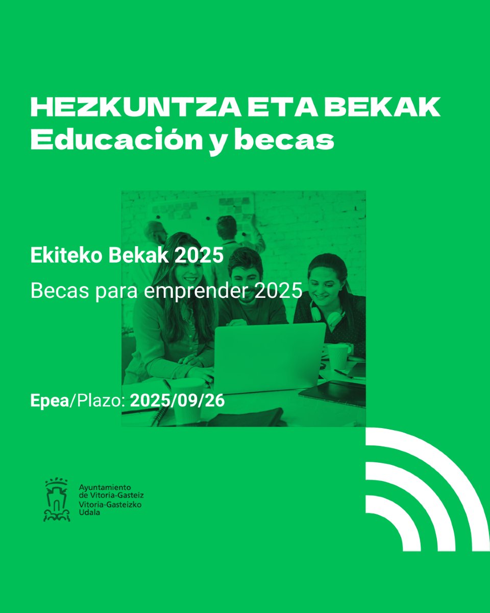 BEKAK | BECAS
Gaurkoan, 4 beka nabarmentzen dizkizuegu - 4 becas destacadas:

🔗 Eta gehiago BIOko estekan edo 👉 v-g.eus/OMIJ_bekak
🔗Y más en el enlace de la BIO o en 👉 v-g.eus/OMIJ_becas

#vitoriajoven #gasteizgaztea #bekak #becas