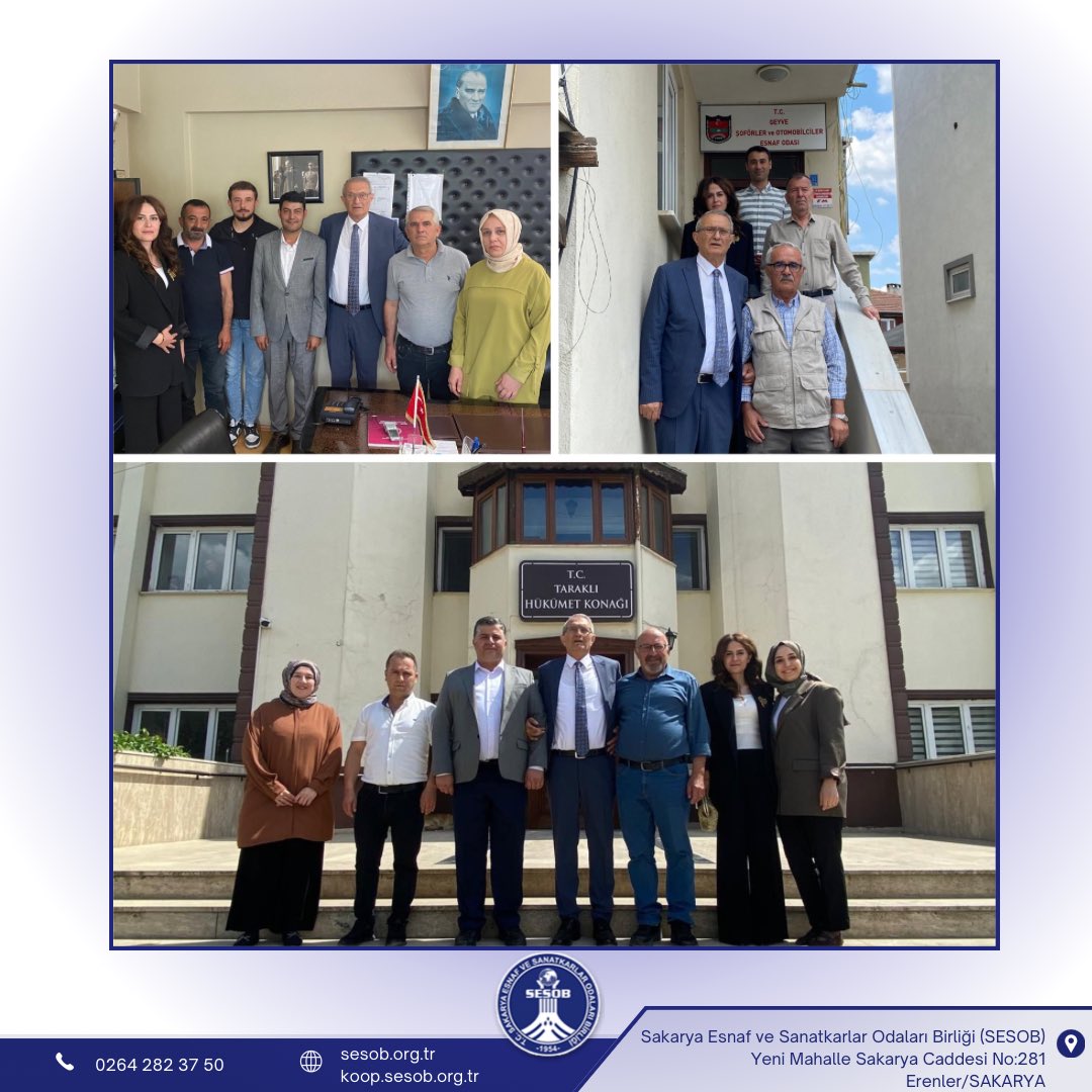 Birliğimize bağlı, Sapanca, Pamukova, Geyve, Alifuatpaşa ve Taraklı bölgelerinde bulunan Meslek odalarımıza ziyarette bulunduk. 
Kendilerine misafirperverliklerinden dolayı teşekkür ediyoruz.