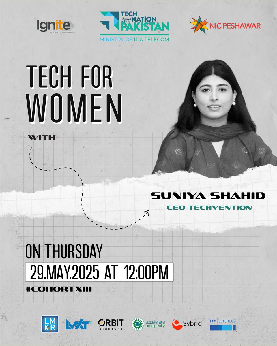 Update: New Timings 12-1PM

Tech for Women, an open-for-all session where Suniya will share her journey of building purpose-driven tech and how technology can transform lives—particularly for women in tech industry.

Zoom Link: us02web.zoom.us/j/89813871690
Meeting ID: 898 1387 1690