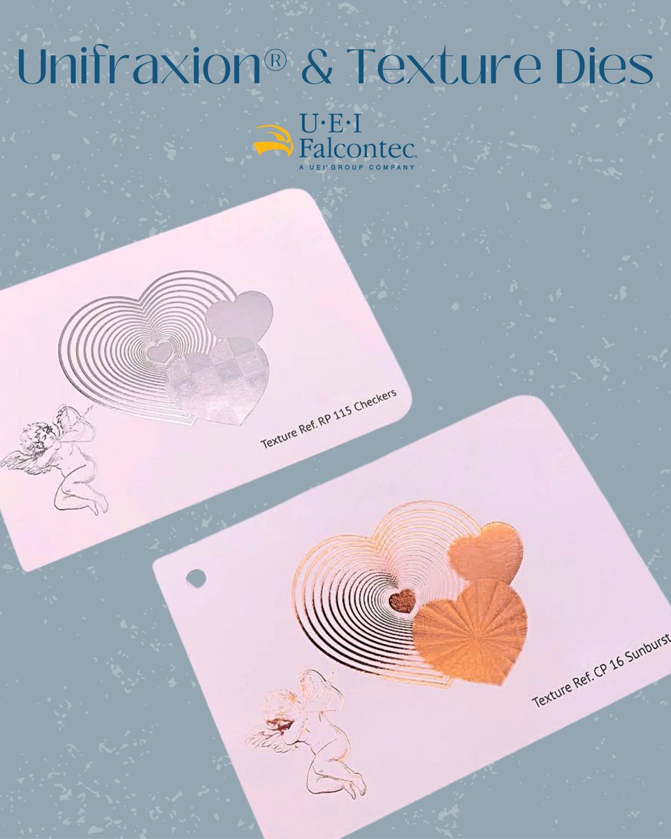 Here at UEI® Falcontec®, we fall in love with foiling every day! This brochure we created in partnership with one of our clients, showcases the Textures and Unifraxion patterns that can be added to the foil blocking or embossing die to increase shelf appeal 💘
#UEIFalcontec
