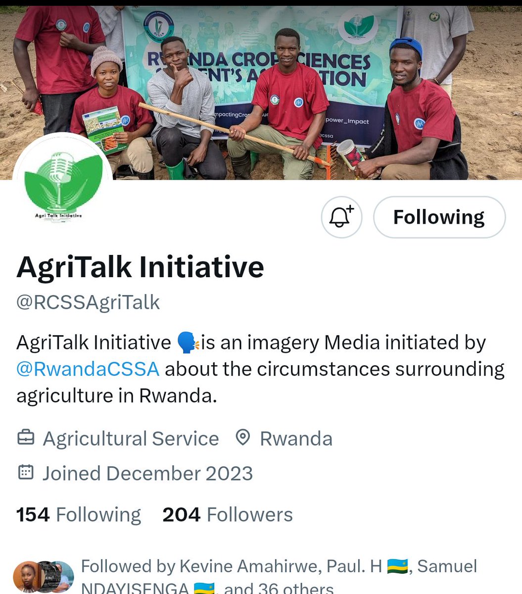 Fabrice NIYONKURU (gr). Ongera umusaruro🌱🌾🌽 (@niyonkuruf57392) on Twitter photo <a href="/RCSSAgriTalk/">AgriTalk Initiative</a> initiatives is the best platform of <a href="/RwandaCSSA/">Rwanda Crop Sciences Students' Association(RCSSA).</a> for promoting as well as eleveting agriculture sustainability. <a href="/RCSSAgriTalk/">AgriTalk Initiative</a> initiatives is the best platform of <a href="/RwandaCSSA/">Rwanda Crop Sciences Students' Association(RCSSA).</a> for promoting as well as eleveting agriculture sustainability.