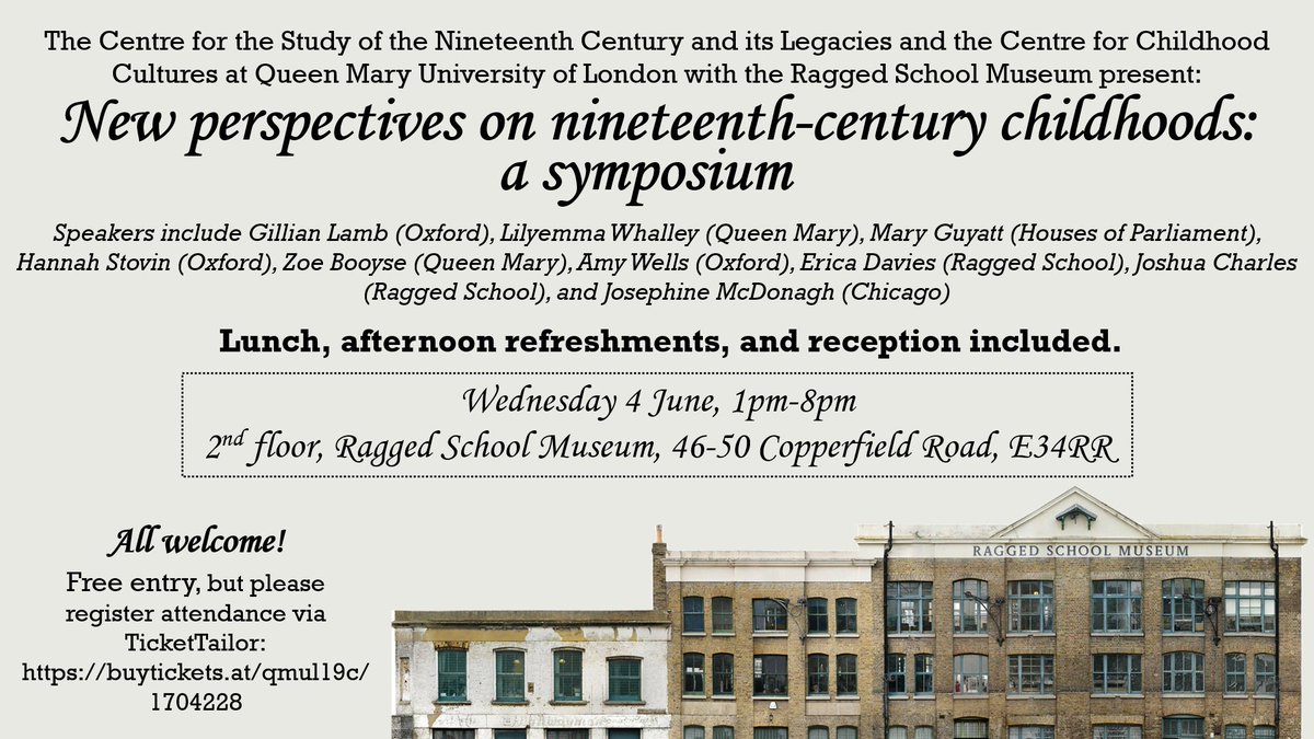 Alastair Owens (@alastairhackney) on Twitter photo Last call! New perspectives on nineteenth-century childhoods <a href="/RaggedSchool/">Ragged School Museum</a> Museum London E3, 1pm-8pm, Wednesday 4 June. Free but please register by 4pm on Friday 30 May (so we can plan catering): buytickets.at/qmul19c/1704228 Last call! New perspectives on nineteenth-century childhoods <a href="/RaggedSchool/">Ragged School Museum</a> Museum London E3, 1pm-8pm, Wednesday 4 June. Free but please register by 4pm on Friday 30 May (so we can plan catering): buytickets.at/qmul19c/1704228